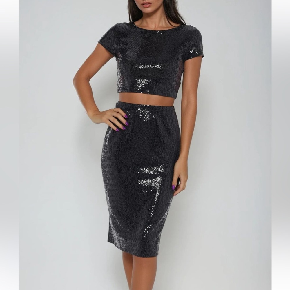 Black Sequin Skirt Set